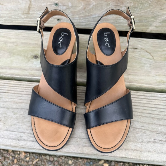 Boc Born Leather Sandals Black Double Strap Block Heel Buckle Open Toe Size 10 - Picture 2 of 15